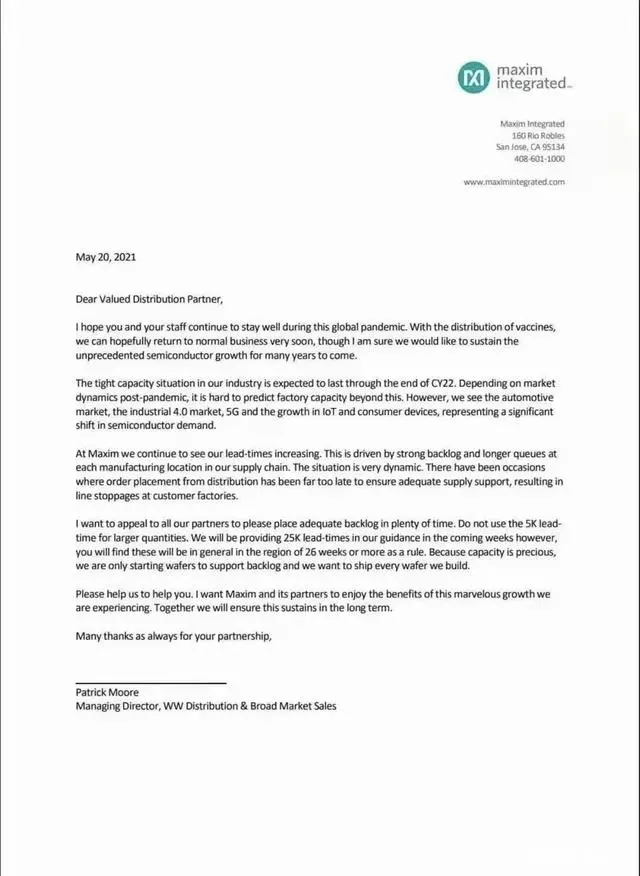 Maxim Announcement letter