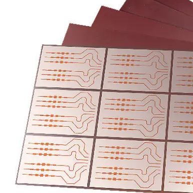 High-frequency electronics product selector guide sample showing multiple RF microstrip test patterns on a substrate panel