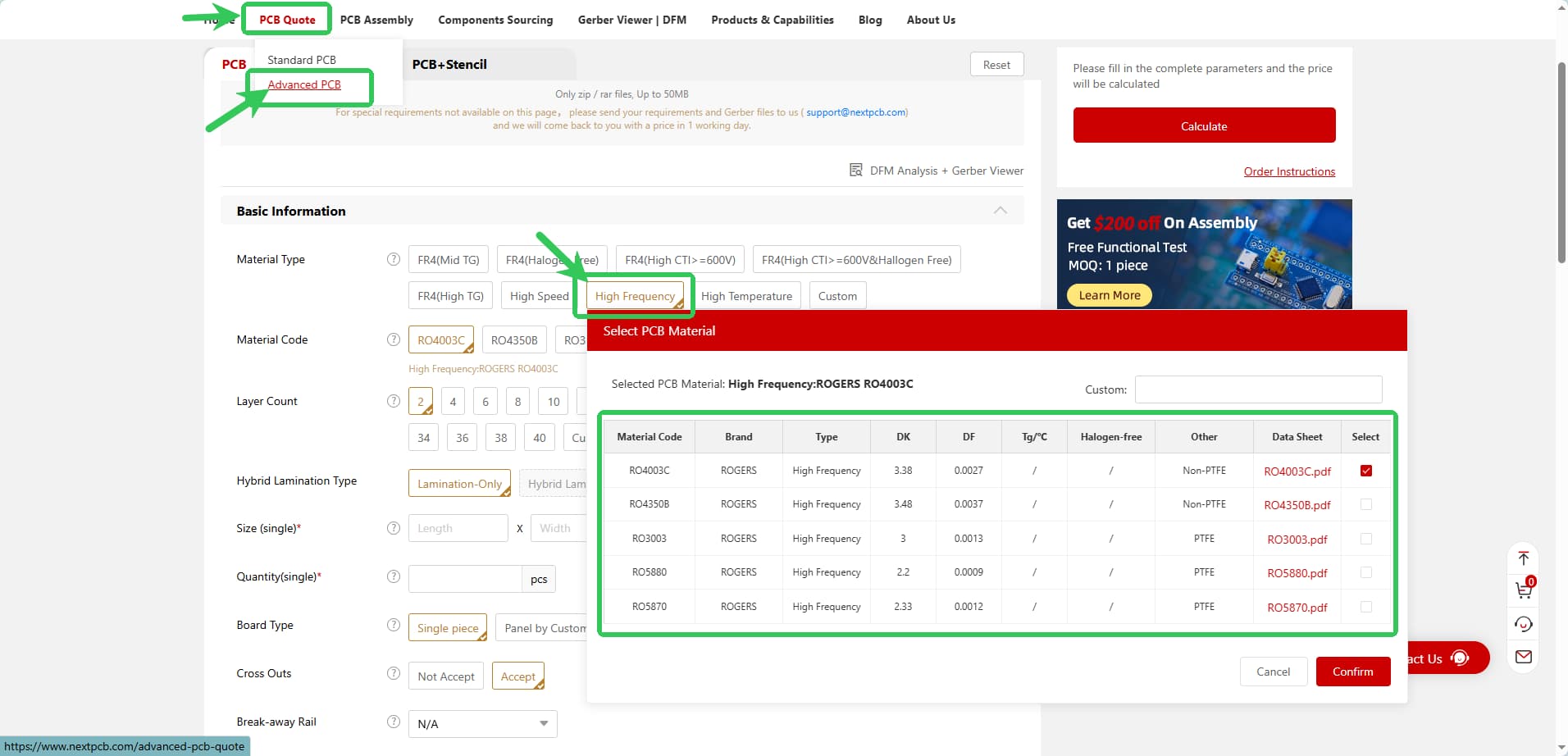 Rogers PCB Ordering at NextPCB